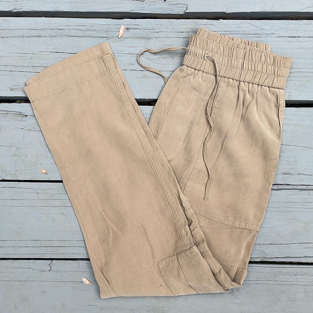 Zara Tan High-Rise Drawstring Cargo Joggers